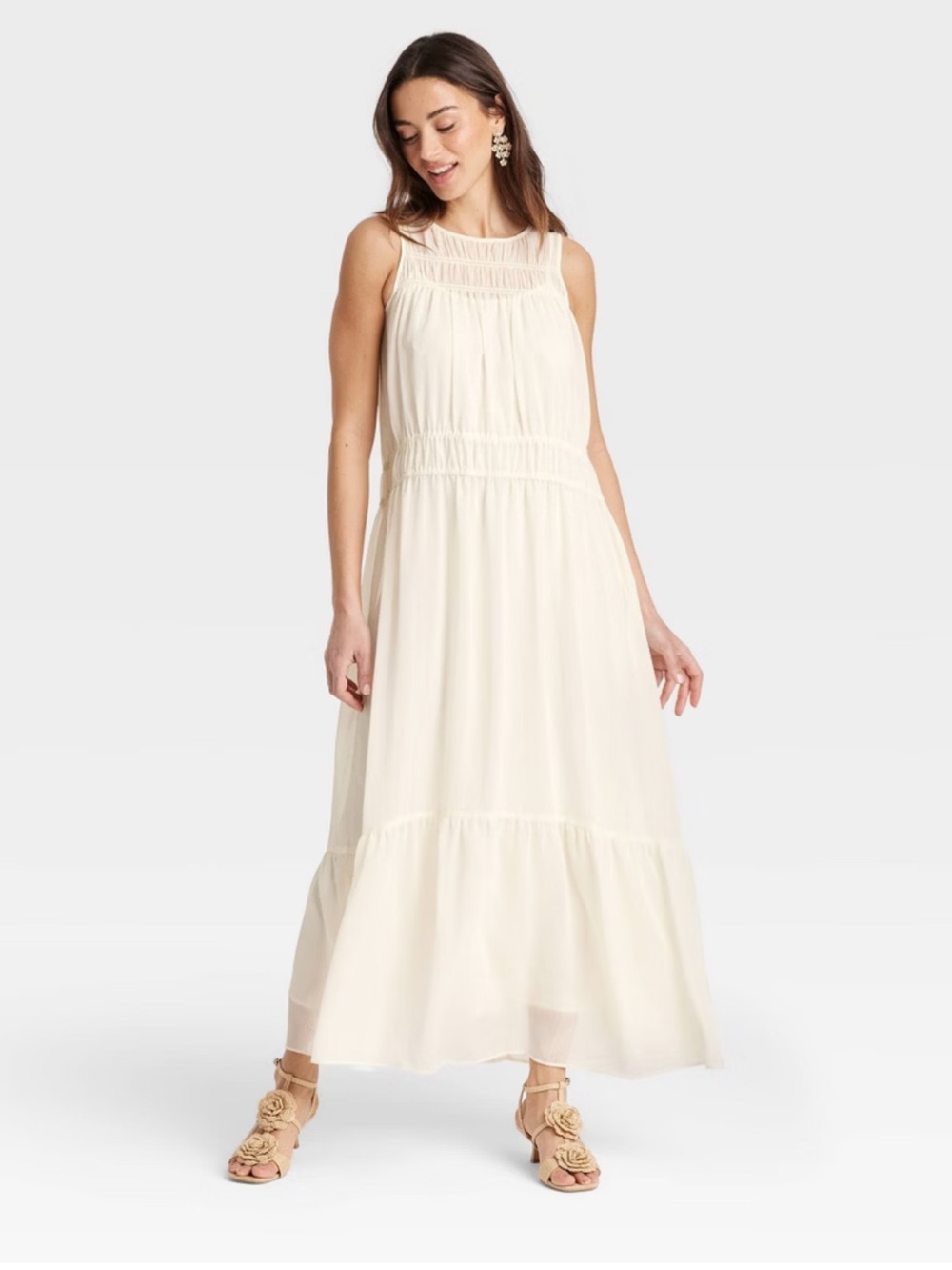 a new day Cream Tiered Maxi Dress with Smocked Waist